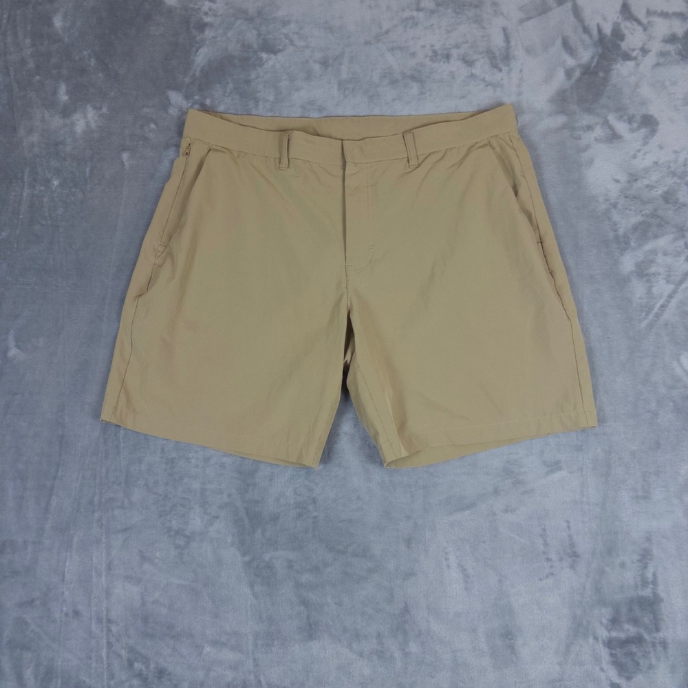 Fabletics Performance Shorts Mens 38 Tan Khaki Active Golf Hiking Stretch